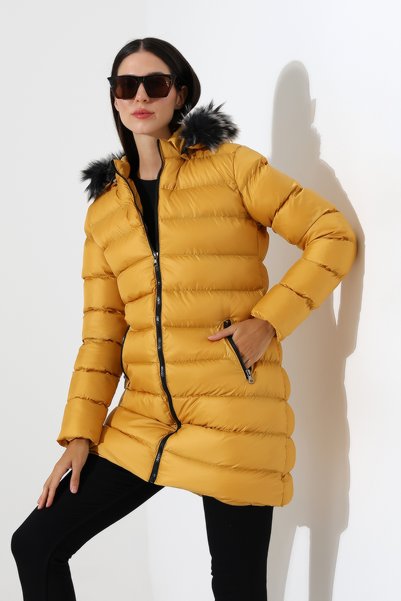 Talsmoda Women's Slim Fit Fur Hooded Coat
