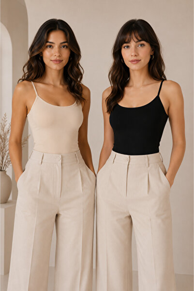 Nymora Women's Thin Strap Modal Cotton Flexible Undershirt 2-Pack Black - Skin