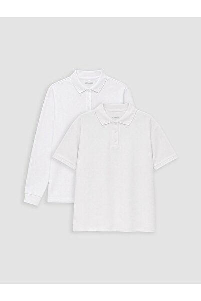 LC Waikiki Lcw Kids White Polo Collar Girls' T-Shirt 2-Pack