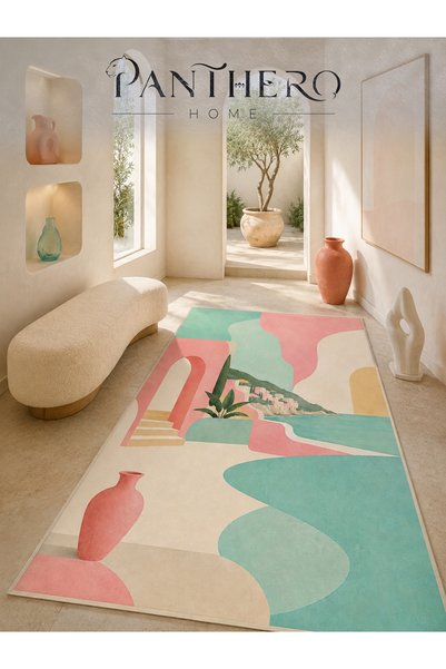 Panthero Home Pastel Sahil Kaymaz Taban Süngerli Yıkanabilir Halı