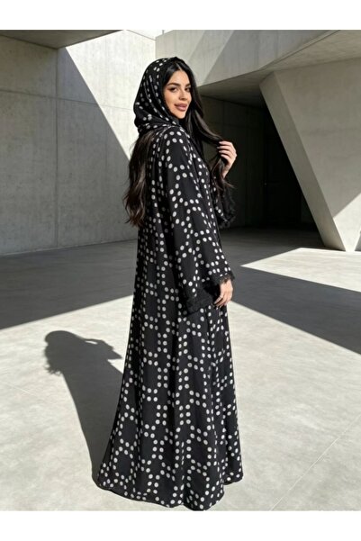 Classy She طقم عباءة أنيق بنقشة البولكا دوت مع حواف من الدانتيل (مع غطاء رأس ...