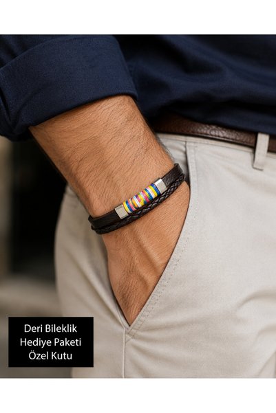 HER ŞEY NOTA www.herseynota.com Sorevian Men's Leather Bracelet with Colorful...