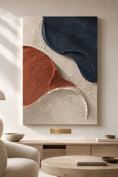 FTRMALZEMECİM PREMİUM Gece Mavisi Akış ve Kızıl Kum Çerçevesiz Kanvas Tablo