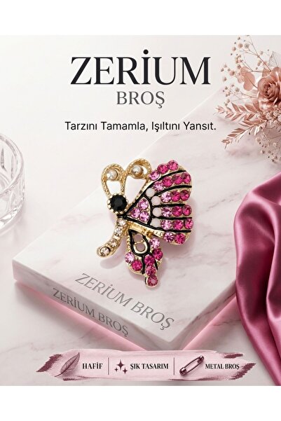 ZERİUM Trend İğneli Metal Kadın Broş Taşlı Kelebek Şal Çanta Yaka Aksesuarı