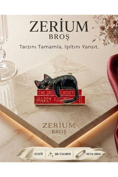 ZERİUM Trend İğneli Metal Kadın Broş Kitaptaki Kedi Şal Çanta Yaka Aksesuarı