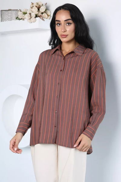 TOZLU Women's Striped Loose Shirt