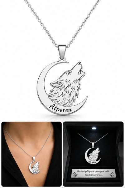 Bilsen Store Tamamı 925 Ayar Gümüş Rodyum kaplama Kişiye Özel Bozkurt Kolye
