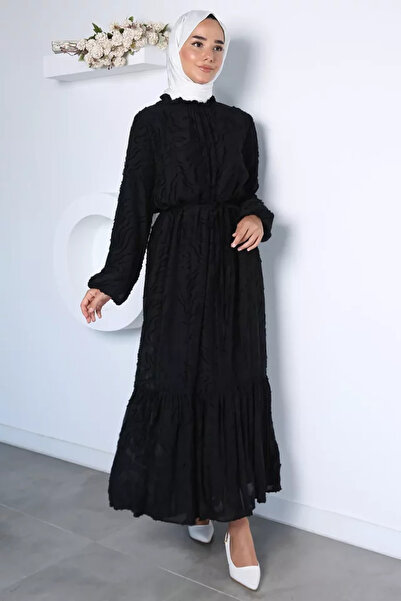 TOZLU Hijab Dress with Elasticated Waist and Tie Detail