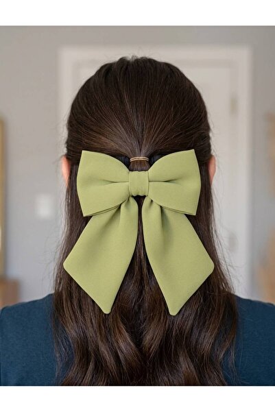 JZ MODA Pistachio Green Chiffon Bow Automatic Clip-On Hairpin - Ribbon Hair A...