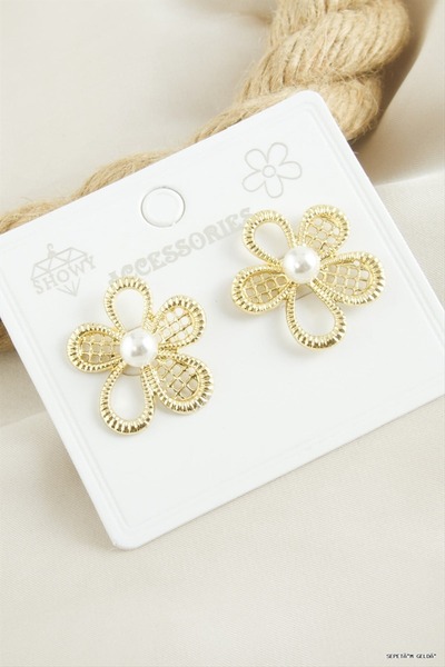 ZERO LAND Spt-Gld Flower Pearl (133516) Earrings Yellow