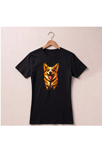 Petgifts Tricou Personalizat "Happy Corgi" - Bumbac 100% Negru Marime M