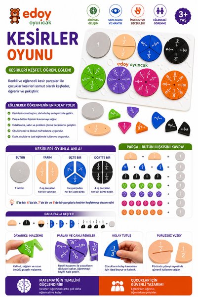 edoy Eğitici Kesirler Oyunu Çocuklar İçin Matematik Kesir Öğrenme Zeka ve Eğitici Oyuncak
