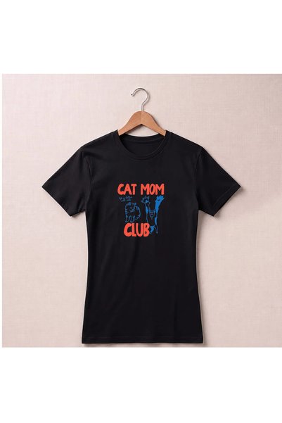 Petgifts Tricou Personalizat "Cat Mom Club" - Bumbac 100% Negru Marime Xl