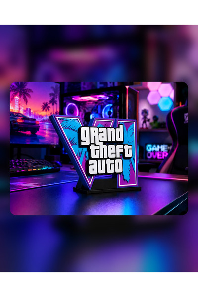 EBStudio GTA 6 Temalı Dekoratif Logo Standı – Gamer Masaüstü ve Oyun Odası De...