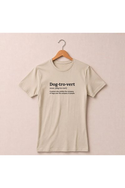 Petgifts Tricou Personalizat "Dogtrovert" - Bumbac 100% Light Sand Marime L