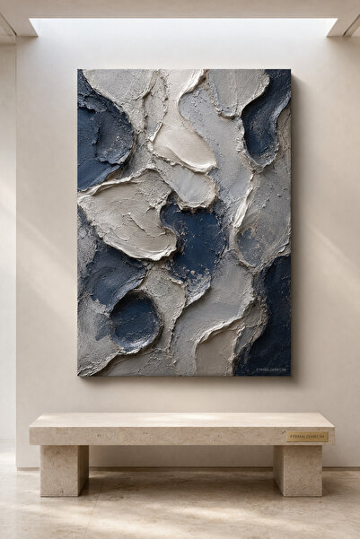FTRMALZEMECİM PREMİUM Lacivert Gri Dağınık Adalar Çerçevesiz Kanvas Tablo