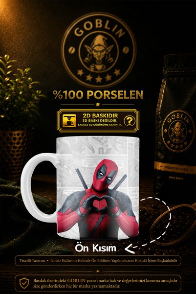 Goblin Deadpool Baskılı Porselen Kupa Hediyelik Kahve Espirili Çay Bardağı Mug