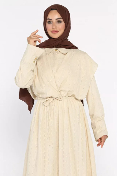 TOZLU Polo Collar Embroidery Detailed Hijab Dress