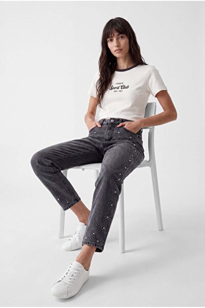 PAULMARK Kadın Yüksek Bel Taşlı Jean