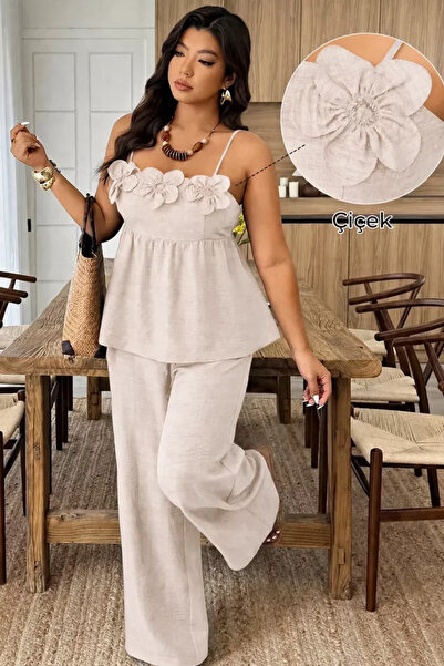 TOZLU Gülseli Women's Adjustable Strap Rose Figured Blouse and Elastic Waist ...