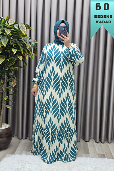 Elmas Tesettür Women's Islamic Clothing Plus Size Wheat Pattern Dress
