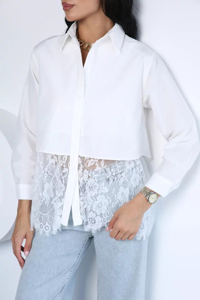 TOZLU Women's Lace Detailed Shirt