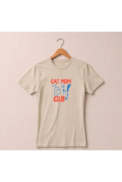 Petgifts Tricou Personalizat "Cat Mom Club" - Bumbac 100% Light Sand Marime M