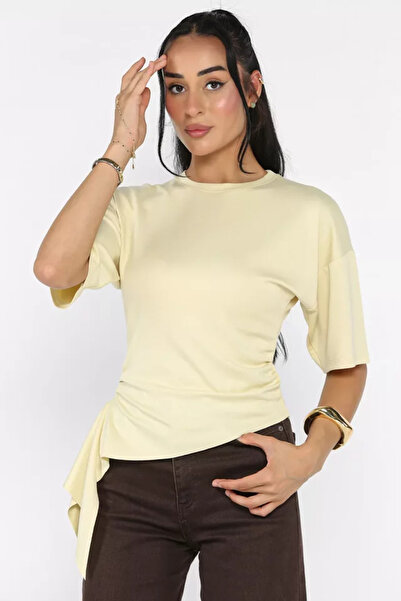 TOZLU Women's Crew Neck T-Shirt with Side Detail