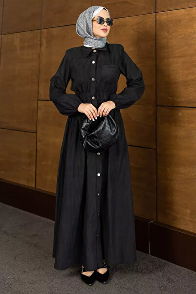TOZLU Polo Collar, Snap Fasteners, Elastic Waist, Hijab Dress