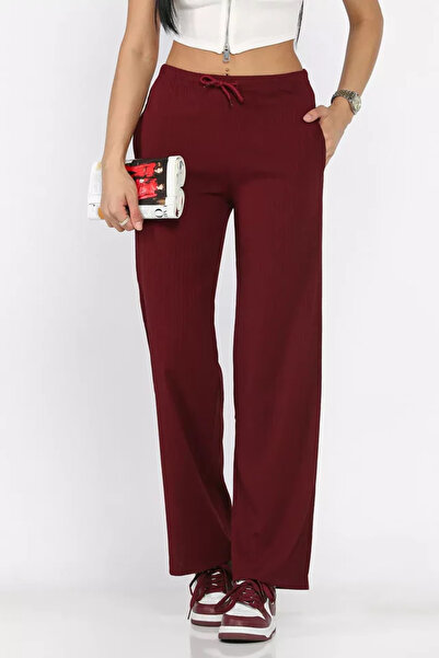 TOZLU Women's Self-Patterned Elastic Waist Palazzo Trousers