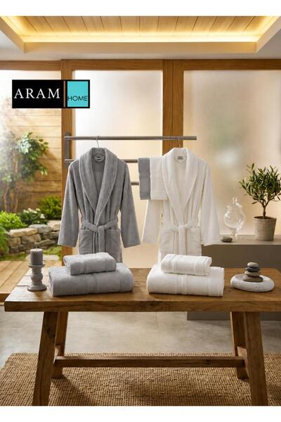 aram طقم روب حمام فاخر صناعة تركية – نعومة وفخامة للاستخدام اليومي