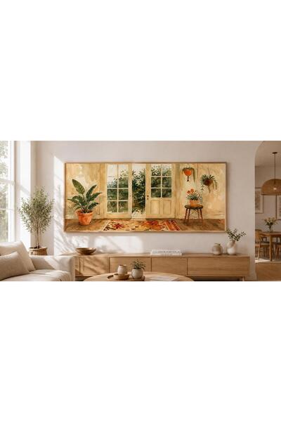 dekorodam Ahşap Çerçeveli Panoramik Oturma Odası Salon Tablosu