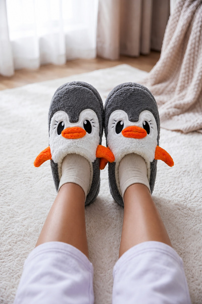 StWenn Women's Plush House Slippers with Penguin Pattern, Winter Warm, Closed...