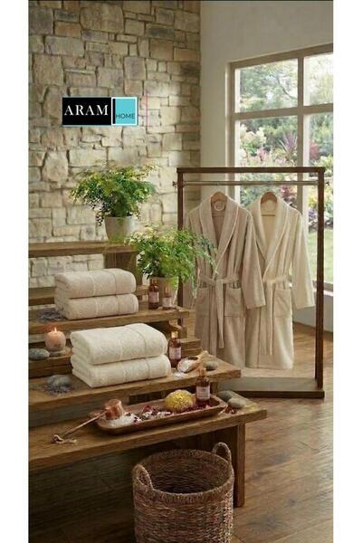 aram طقم روب حمام فاخر صناعة تركية – نعومة وفخامة للاستخدام اليومي