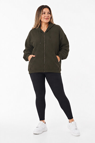 BARLİZ Kadın Oversize Cepli Fermuarlı Kapüşonlu Sweatshirt Hırka