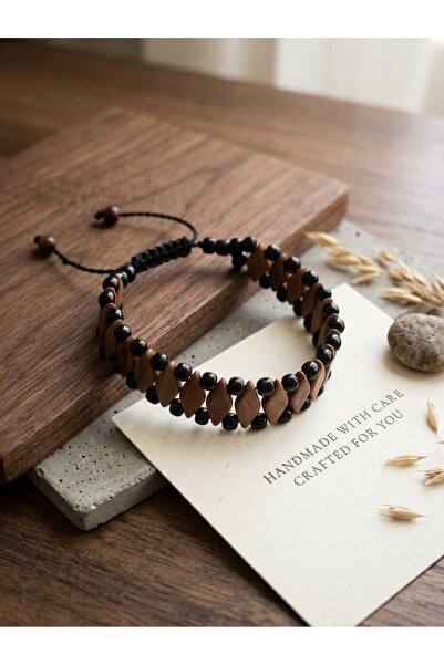 Altın express Handmade Macrame Beaded Men's Women's Bracelet - Black Adjustab...