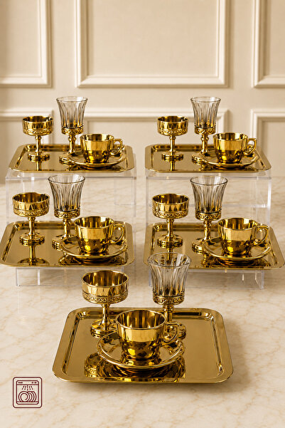 rova tr Gold Coffee Presentation Set 5 Pieces – Cup and Serving Set with Tray