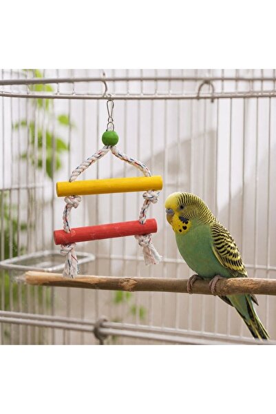 idei Hanging ladder for birds made of wood and Cotton rope 29×18 cm, two-step...