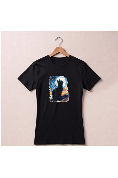 Petgifts Tricou Personalizat "Pisica Sub Cer Instelat" - Bumbac 100% Negru Ma...
