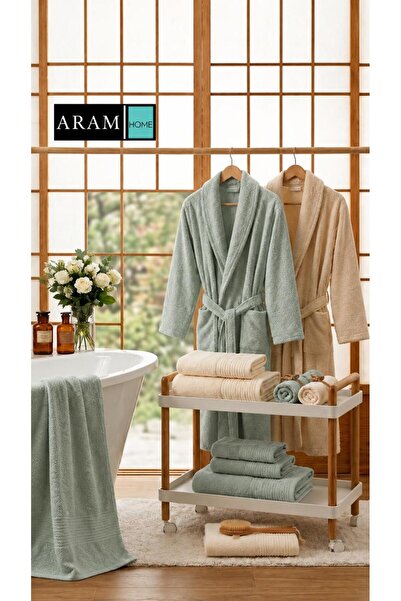 aram طقم روب حمام فاخر صناعة تركية – نعومة وفخامة للاستخدام اليومي