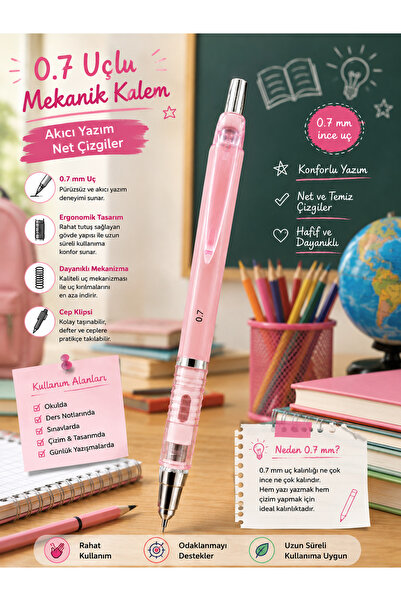 Genel Markalar 0.7 Uçlu Yeşil Mekanik Kalem – Ergonomik Tasarım, Rahat Tutus,...