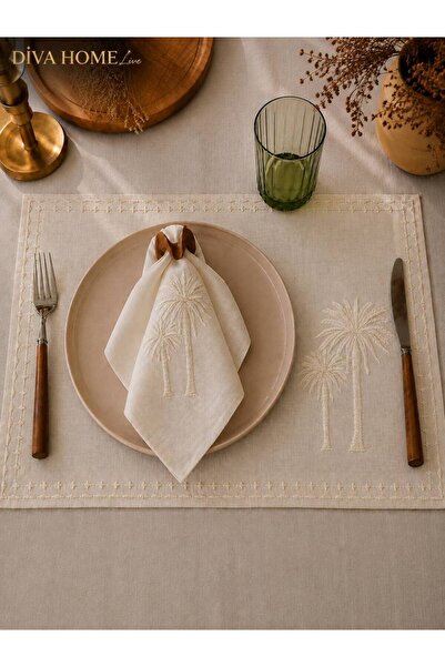 Diva Home Palmiyeli Embroidered American Service Set – Decorative Tablecloth ...