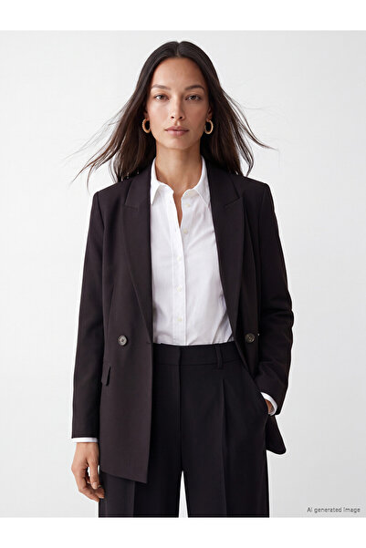 LC Waikiki Vizyon New Season Brown Double-Breasted Collared Women's Blazer Ja...