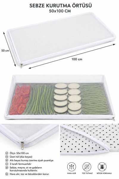 Magiclady 50 X 100 Siyah Puantiyeli Sebze Meyve Kurutma Örtüsü – 3 Tarafı Fer...