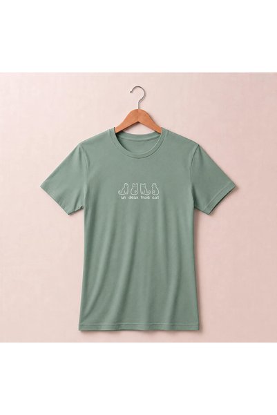Petgifts Tricou Personalizat "Un Deux Trois Cat" - Bumbac 100% Sage Marime L