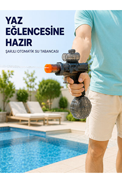 Şarjlı Elektrikli Su Tabancası Yuvarlak Su Hazneli Otomatik Sürekli Atışlı