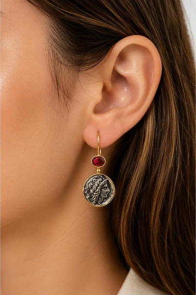Luamor Jewelry 925 Ayar Gümüş Laboratuvar Garnet Ve Sikke paralı Tasarım El Y...