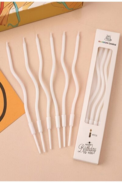 baloss fer 6’lı Beyaz Spiral Pasta Mumu 15 cm Uzun Burgu Doğum Günü Kutlama v...