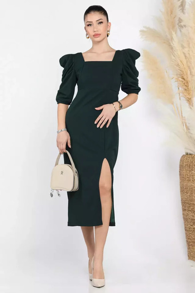 TOZLU Women's Backless Slit Square Neck Dress