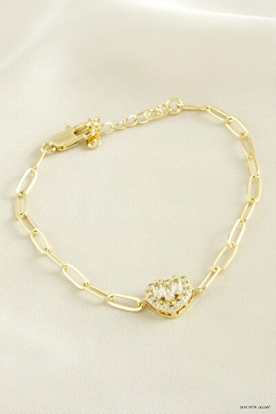 ZERO LAND Spt-Gld Heart Zircon Stone Luxury Steel (153412) Bracelet Yellow